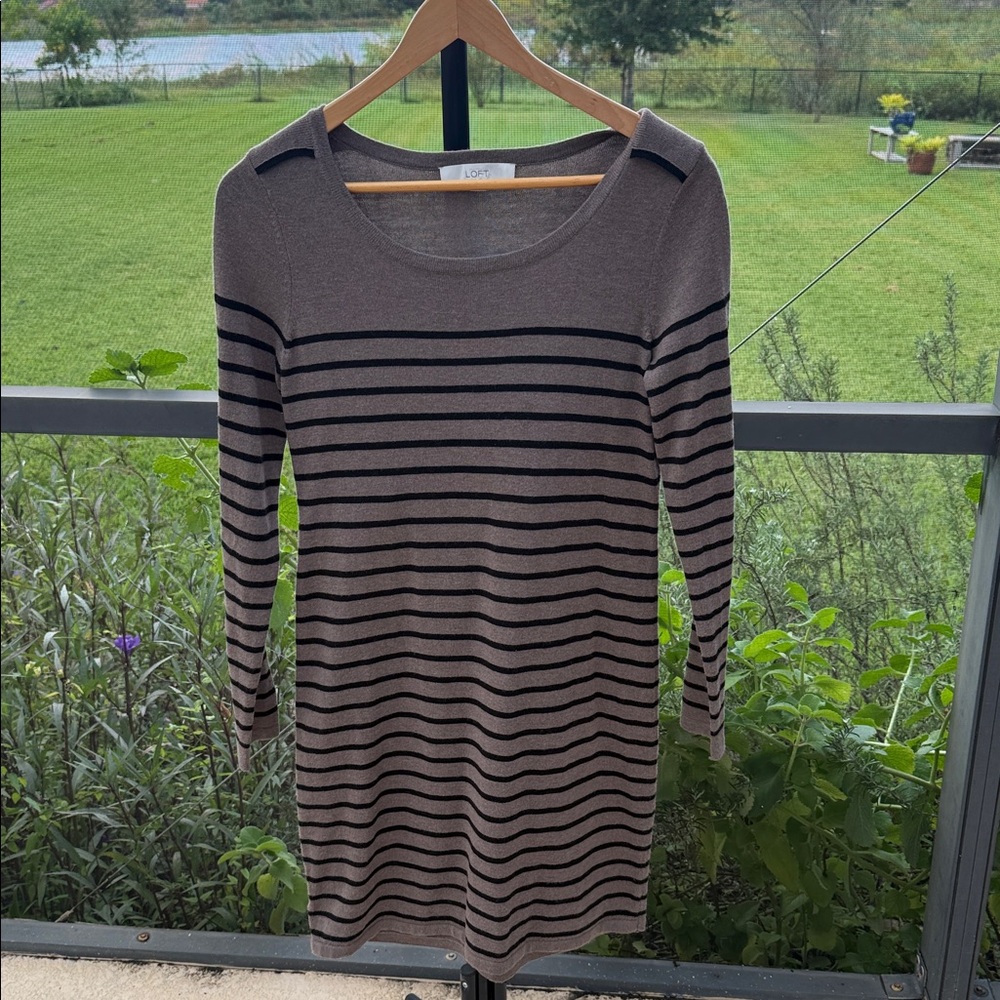 Loft fall Brown and black striped sweater small dress nwot